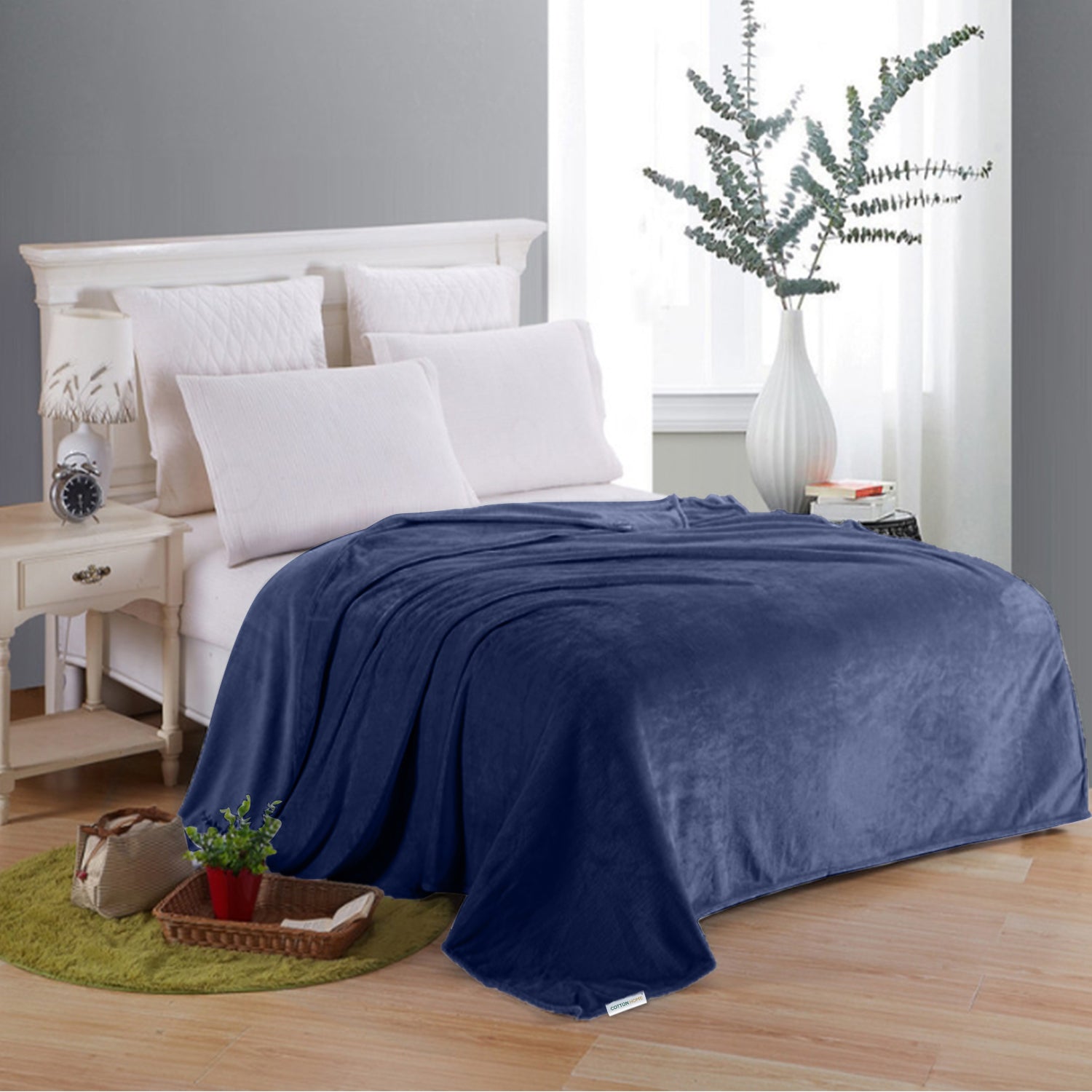 Soft Flannel Blanket Single Size 160x220cm Navy Blue