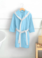 Panda Embroidered Kids Bathrobe with Hood and Tie Up Belt - Aqua - Cotton Home