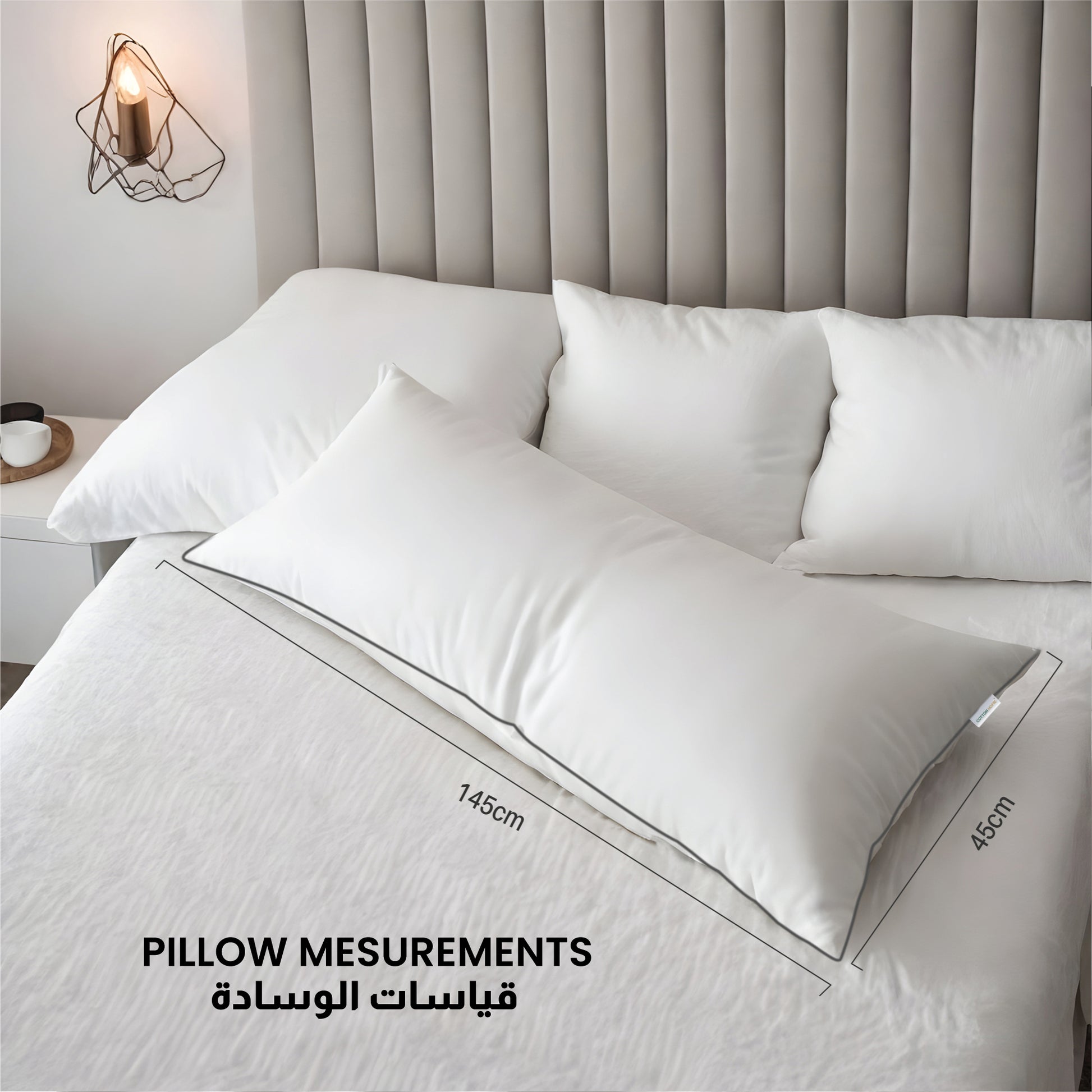 Four seasons Super King Long Bed Pillow with Removable Cover 45x145cm - Cotton Home