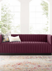 Chanel 3 Seater Navy Blue Velvet Tufted Sofa - Cotton Home