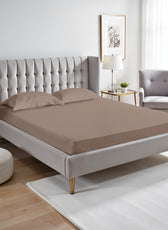 Stripe Fitted Sheet Set King 180x200+30cm with Pillowcases Light Brown