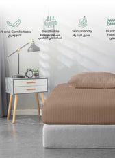 Stripe Fitted Sheet Set Single 90x200+20cm with Pillowcase Light Brown