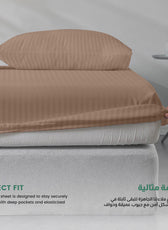 Stripe Fitted Sheet Set Single 90x200+20cm with Pillowcase Light Brown