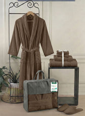 Luxury 7PC Egyptian Cotton Bath Bundle Set Brown – Bathrobe, Towels, Slippers