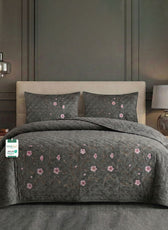 Velvet Quilt Set 3-Piece Diamond Quilted Bedspread Set 220×240cm with two pillow case Brown