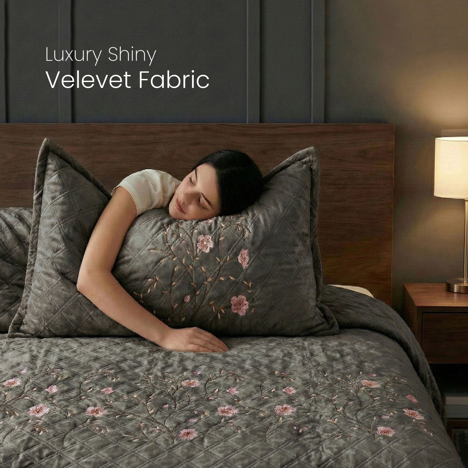 Velvet Quilt Set 3-Piece Diamond Quilted Bedspread Set 220×240cm with two pillow case Brown