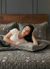 Velvet Quilt Set 3-Piece Diamond Quilted Bedspread Set 220×240cm with two pillow case Brown