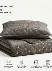 Velvet Quilt Set 3-Piece Diamond Quilted Bedspread Set 220×240cm with two pillow case Brown