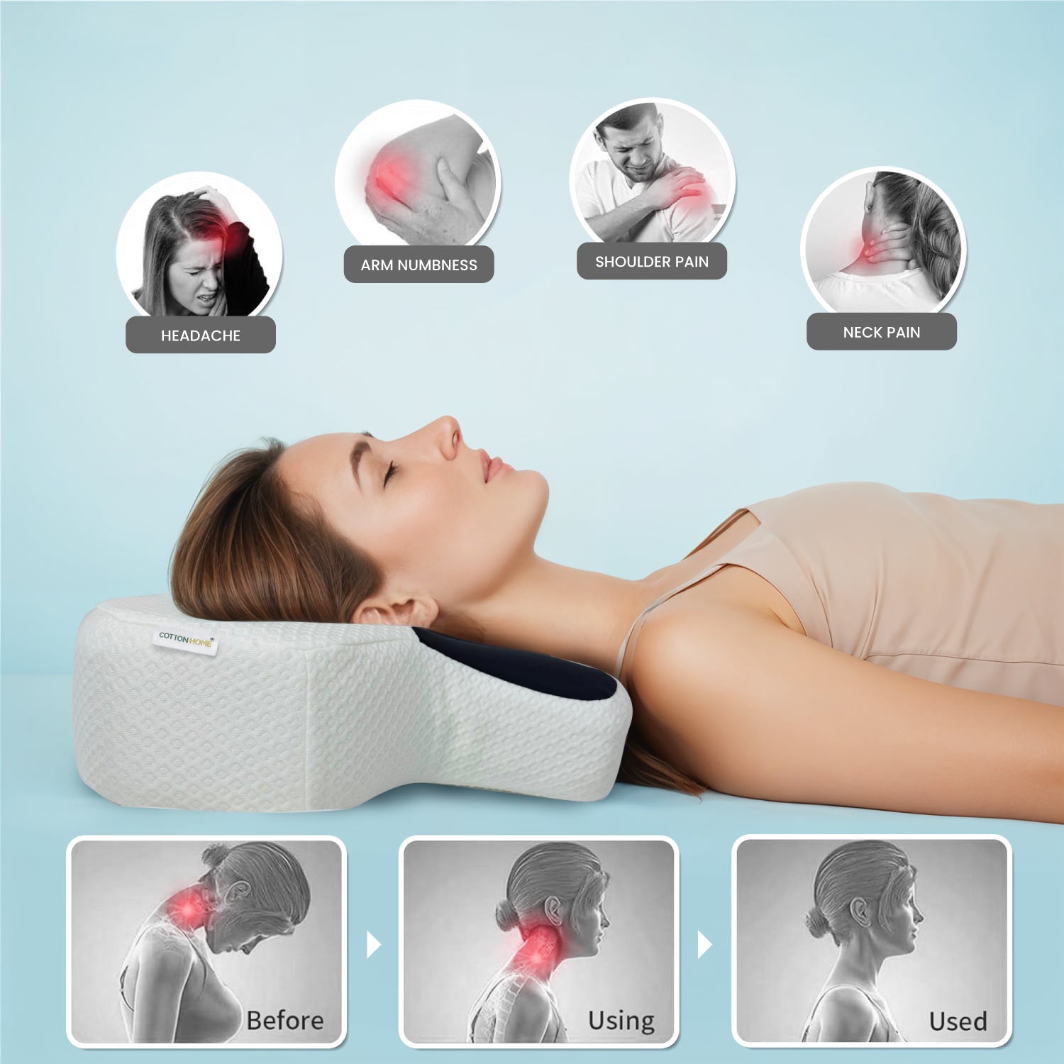 Cervical Memory Foam Contour Pillow with Ergonomic Support 60x45x40cm - Cotton Home