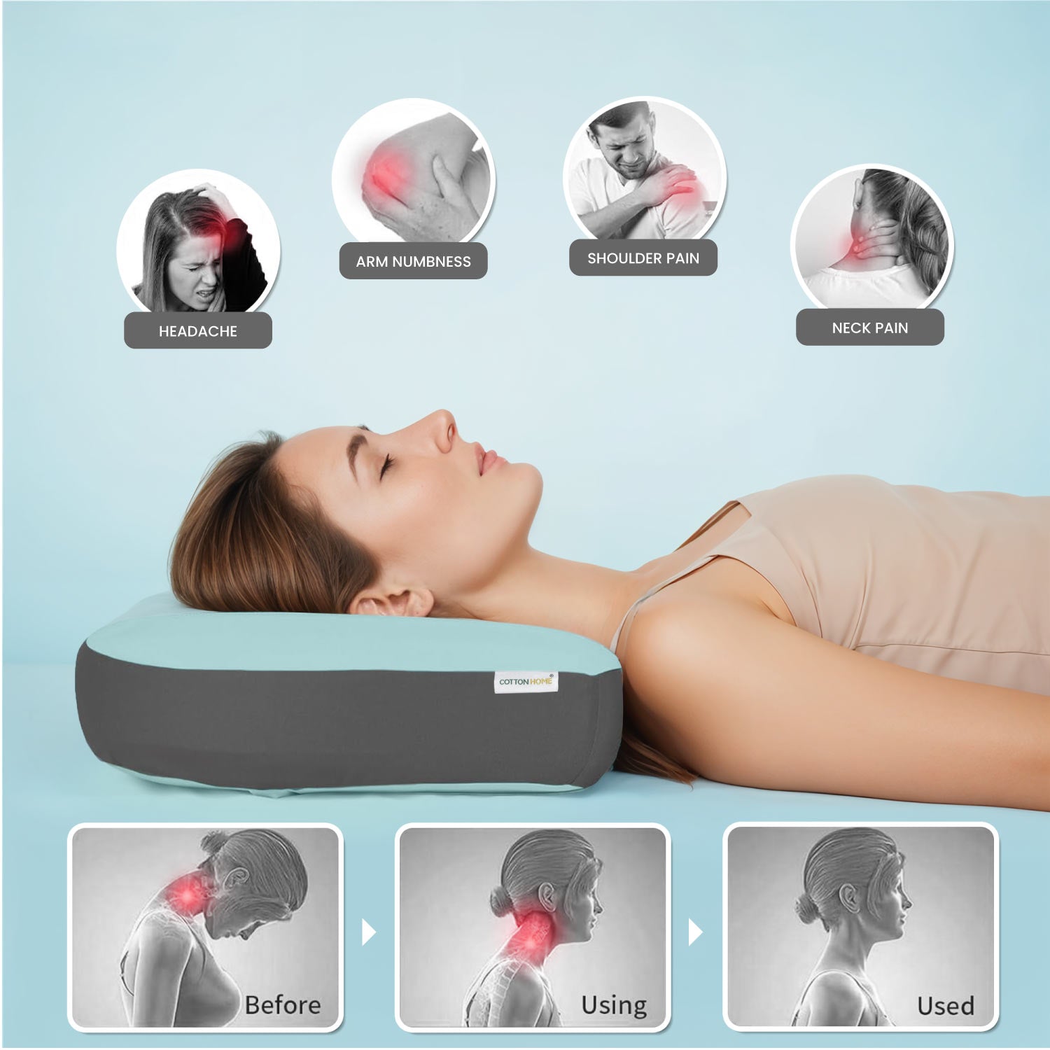 Cool Cervical Memory Foam Pillow Ergonomic Neck Support Blue 62x38x8.5CM - Cotton Home