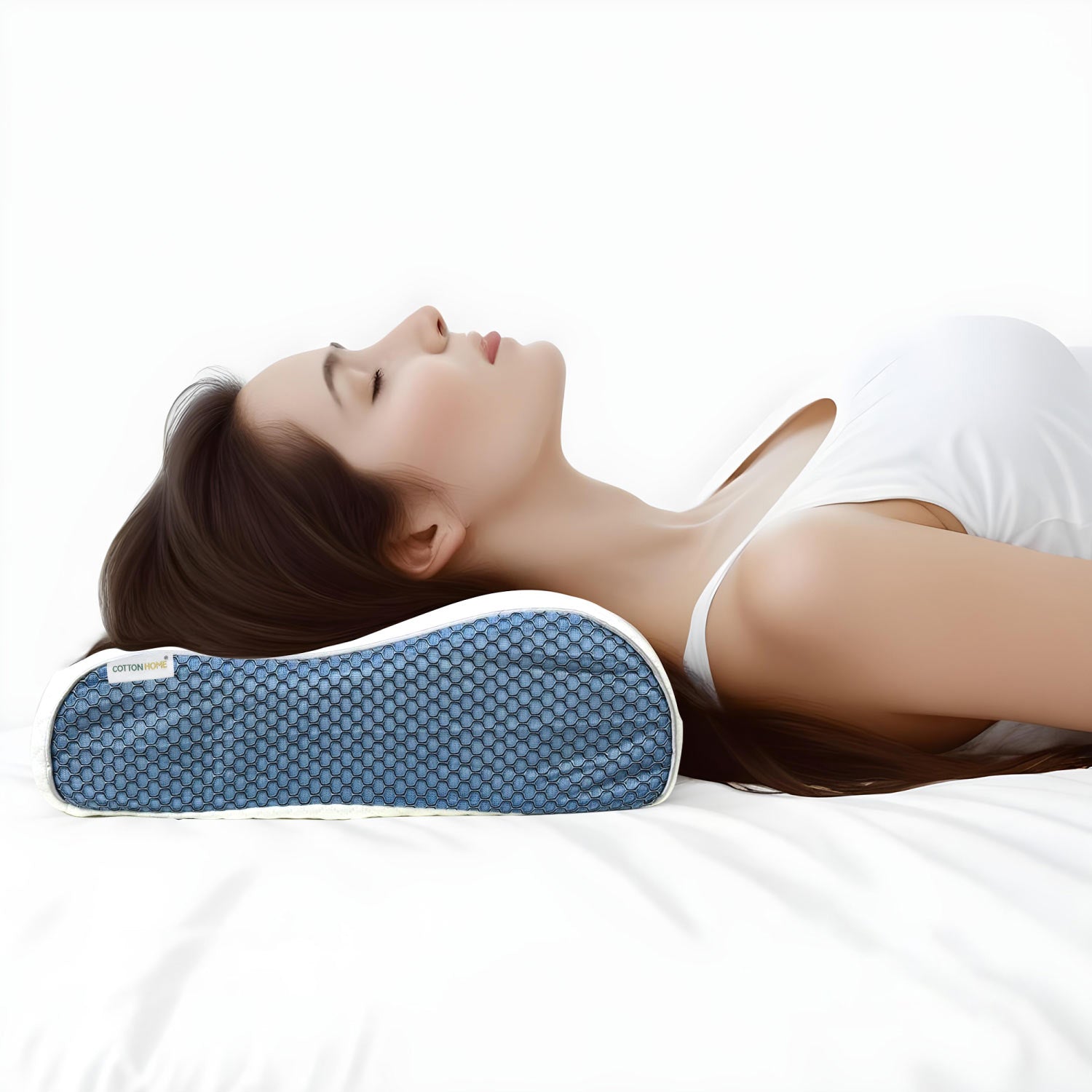Cervical Support Memory Foam Mesh Pillow for Neck and Shoulder Pain Relief L60xW35xH9-11 CM