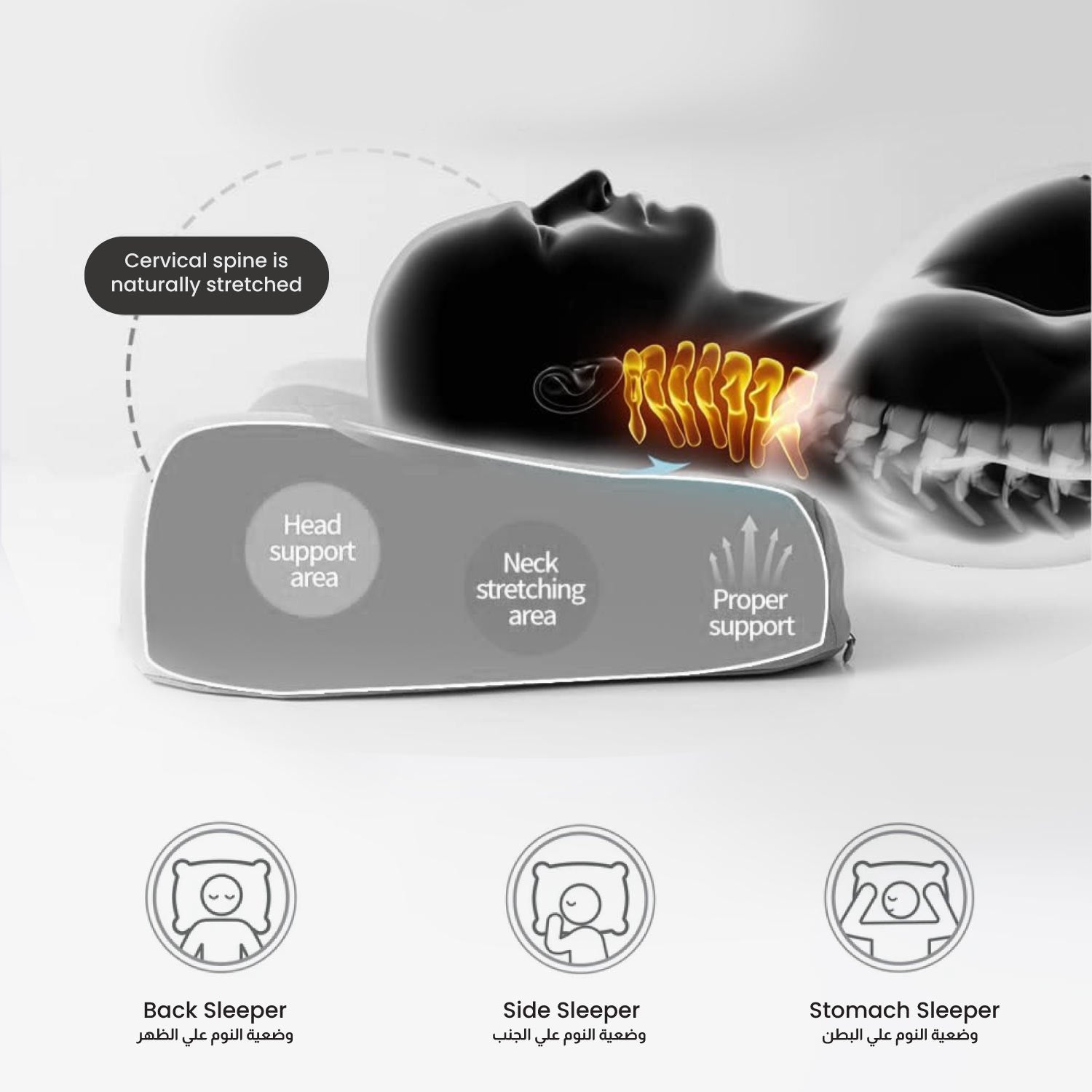 Cervical Support Memory Foam Pillow for Neck and Shoulder Pain Relief, Washable Cover 60x35x9-11 CM - Cotton Home