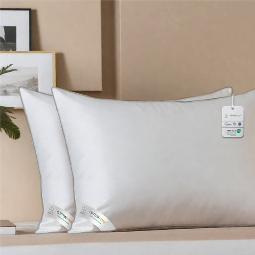 Beverly Back Sleeper Soft Pack of 2 Cotton Pillow  with Gray Cord for Ultimate Support  50x75cm  900grams - Cotton Home