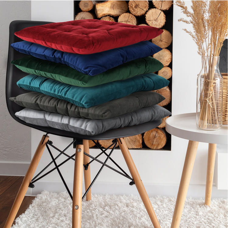 Velvet Slip Free Tufted  Chair Cushion Mustard 40x40cm - Cotton Home