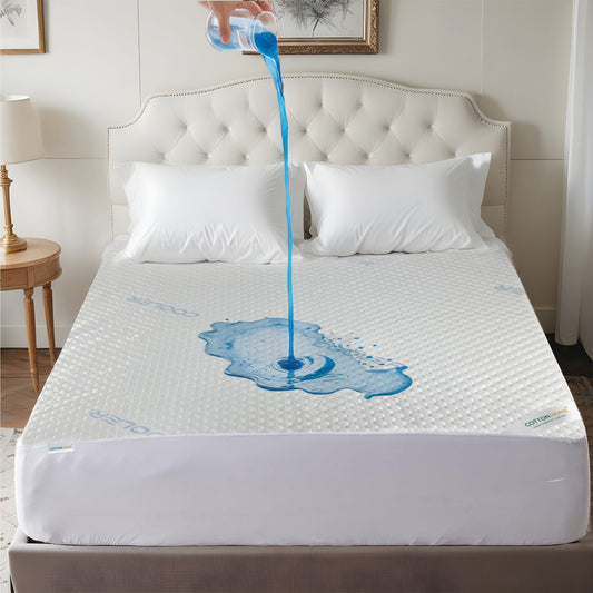 Premium Coolent Mattress Protector 90x200+35CM  Breathable & Waterproof - Cotton Home