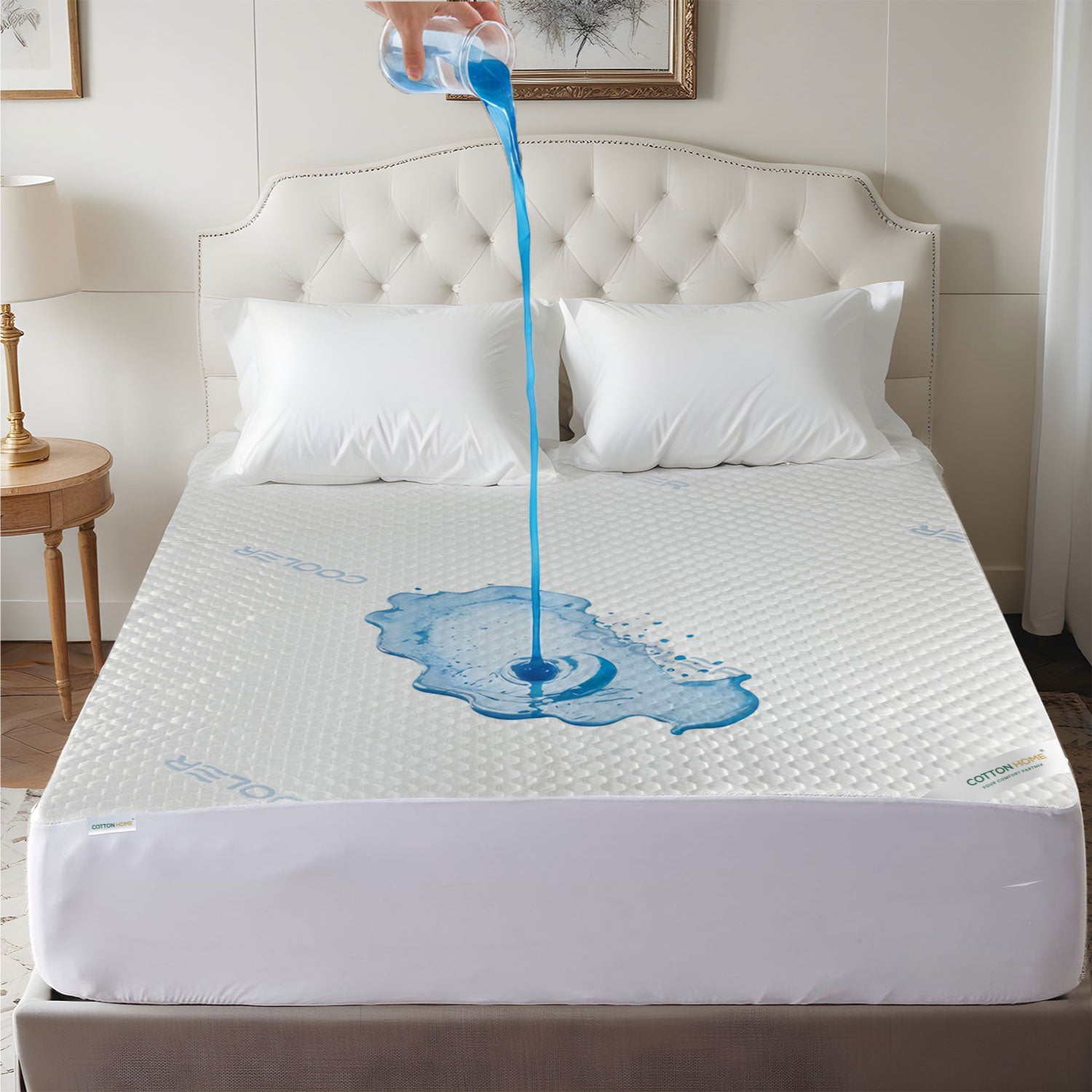 Premium Coolent Mattress Protector 160x200+35CM Breathable & Waterproof - Cotton Home