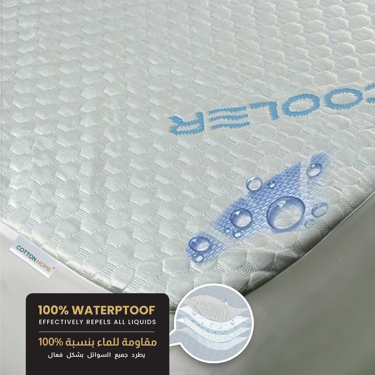 Premium Coolent Mattress Protector 160x200+35CM Breathable & Waterproof - Cotton Home