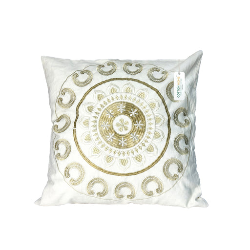 Embroidered Cushion - 100% Cotton Canvas, 45x45cm |  Ivory Floral Pattern | Cotton Home - Cotton Home