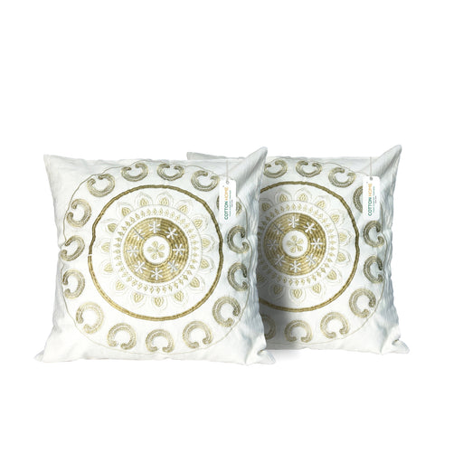 Embroidered Cushion - 100% Cotton Canvas, 45x45cm |  Ivory Floral Pattern |  Set of 2  | Cotton Home - Cotton Home