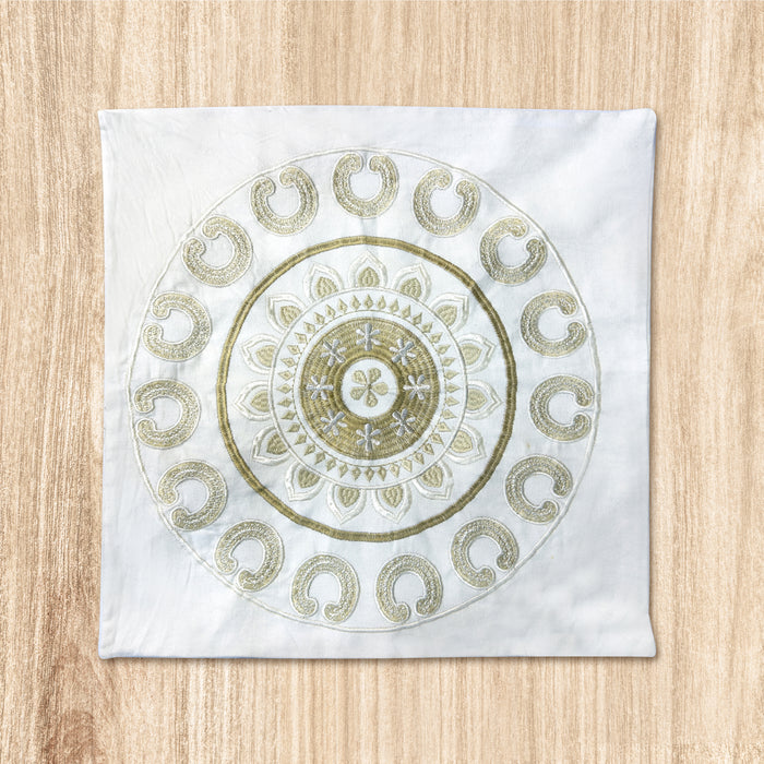 Embroidered Cushion - 100% Cotton Canvas, 45x45cm |  Ivory Floral Pattern | Cotton Home - Cotton Home