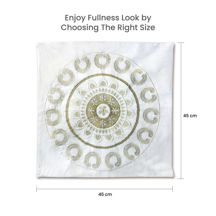Embroidered Cushion - 100% Cotton Canvas, 45x45cm |  Ivory Floral Pattern |  Set of 2  | Cotton Home - Cotton Home