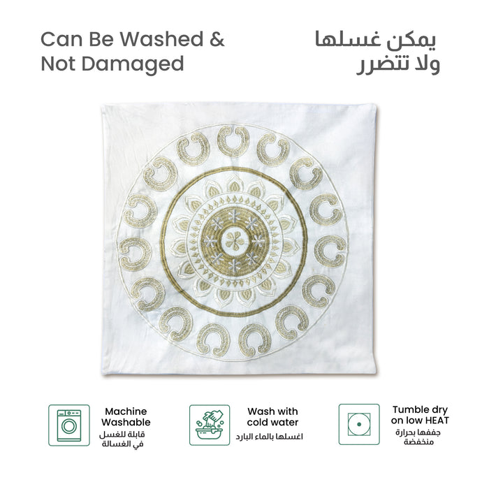 Embroidered Cushion - 100% Cotton Canvas, 45x45cm |  Ivory Floral Pattern |  Set of 2  | Cotton Home - Cotton Home