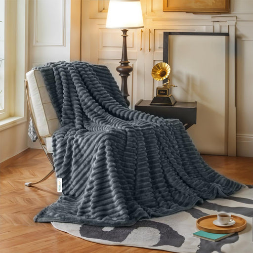 Plush Stripe Blanket Queen Size 220x240 Dark Grey - Cotton Home