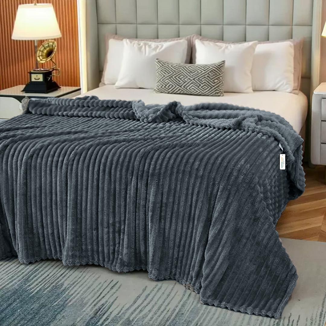 Plush Stripe Blanket Queen Size 220x240 Dark Grey - Cotton Home