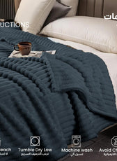 Plush Stripe Blanket Queen Size 220x240 Dark Grey - Cotton Home