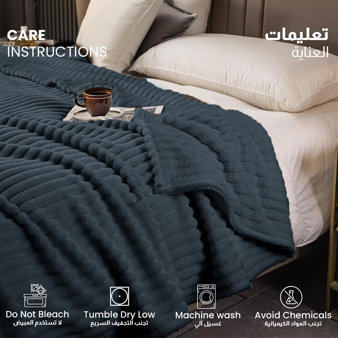 Plush Stripe Blanket Queen Size 220x240 Dark Grey - Cotton Home
