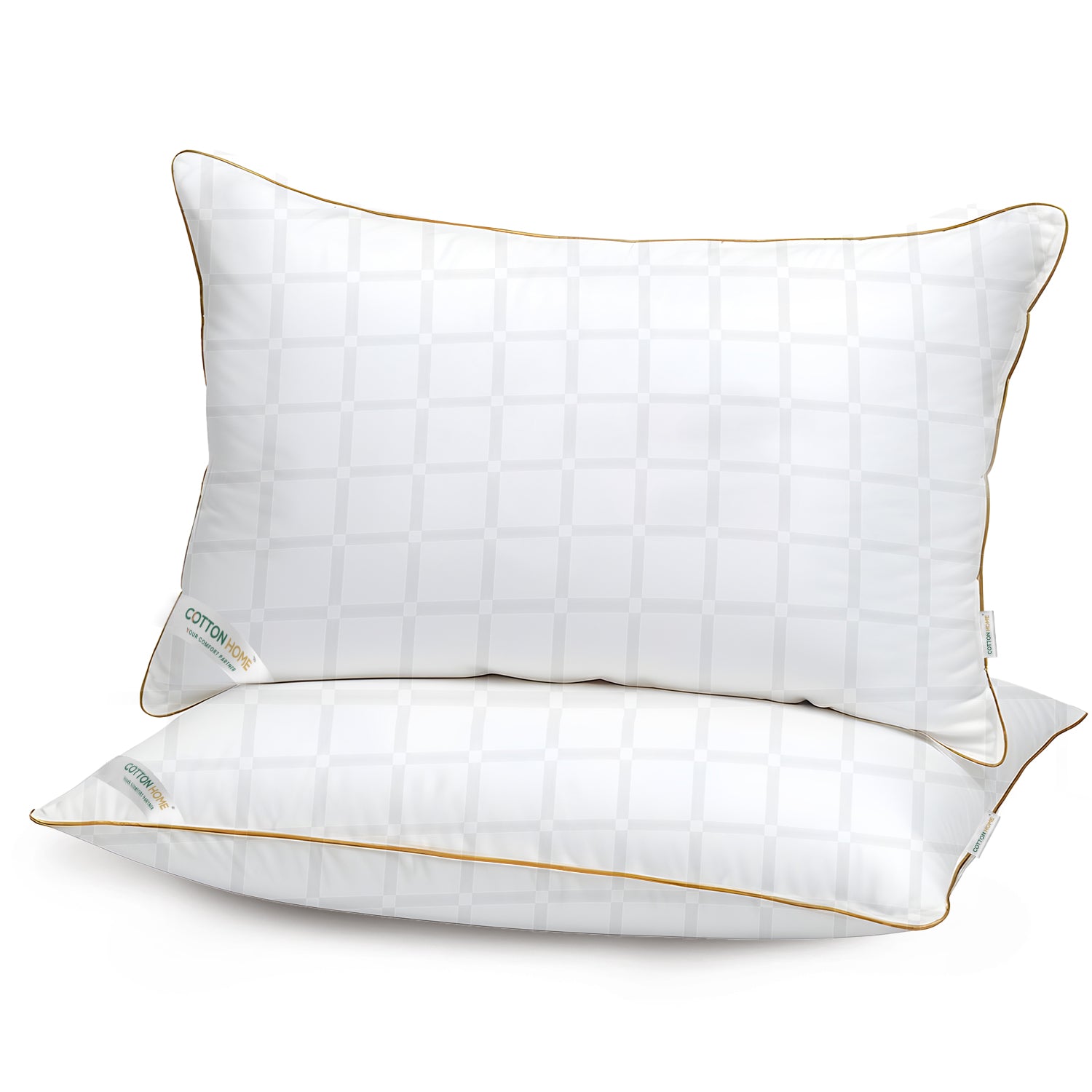 Royal Angler Premium Luxury Egyptian Cotton Pillow 50x90cm with Gold Piping - Grid