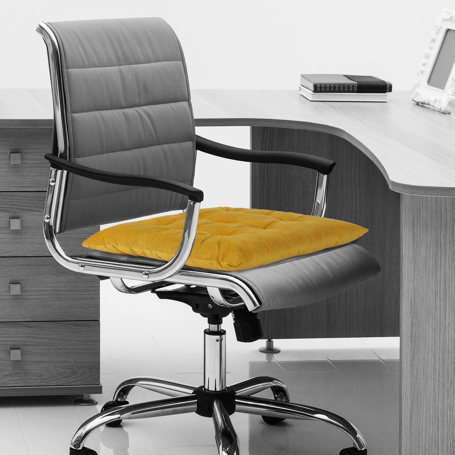 Velvet Slip Free Tufted  Chair Cushion Dark Mustard 40x40cm - Pack of 4 - Cotton Home