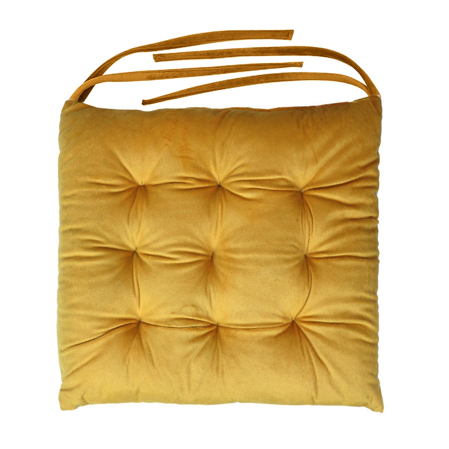 Velvet Slip Free Tufted  Chair Cushion Dark Mustard 40x40cm - Cotton Home