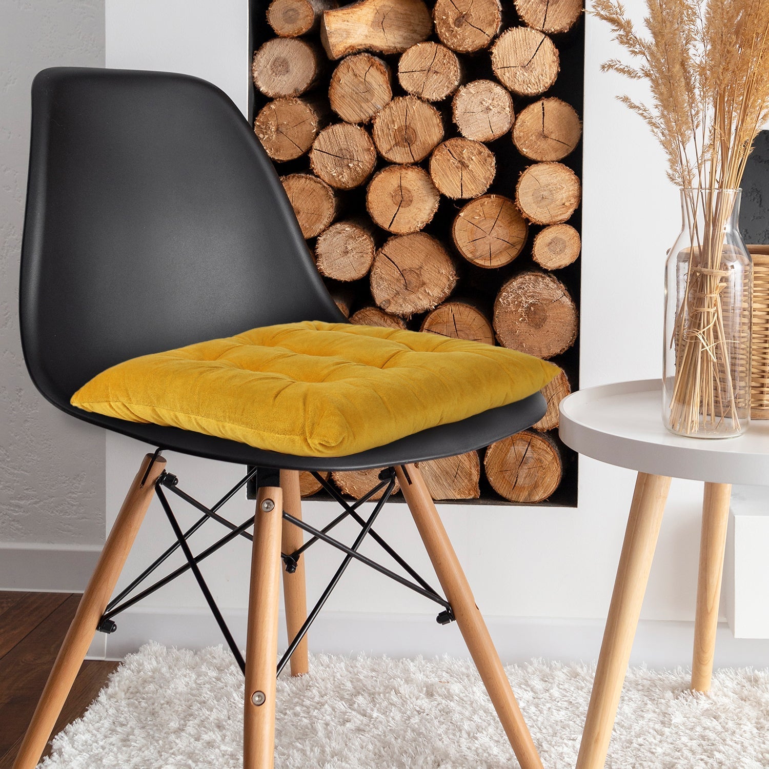 Velvet Slip Free Tufted  Chair Cushion Dark Mustard 40x40cm - Pack of 4 - Cotton Home