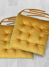 Velvet Slip Free Tufted  Chair Cushion Dark Mustard 40x40cm - Pack of 2 - Cotton Home
