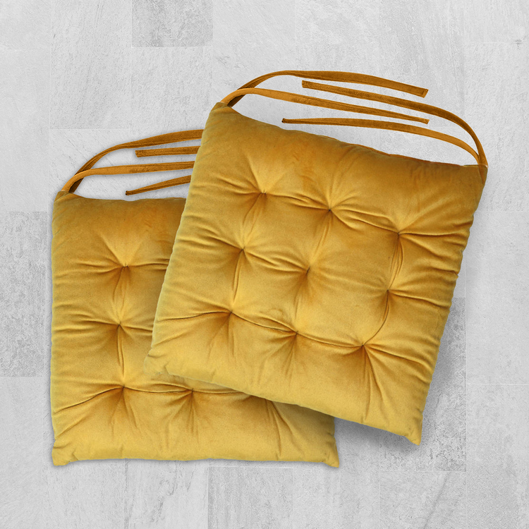 Velvet Slip Free Tufted  Chair Cushion Dark Mustard 40x40cm - Pack of 2 - Cotton Home