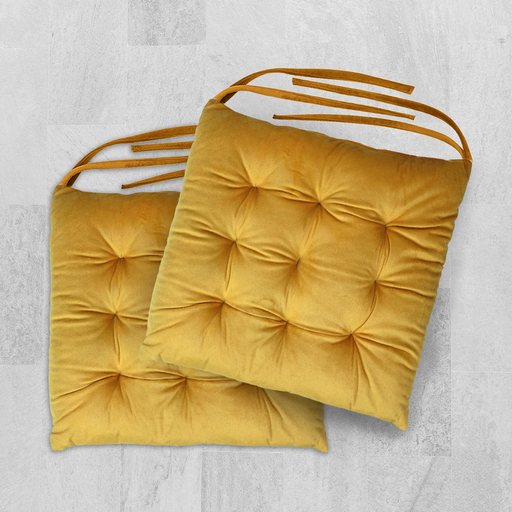 Velvet Slip Free Tufted  Chair Cushion Dark Mustard 40x40cm - Pack of 2 - Cotton Home
