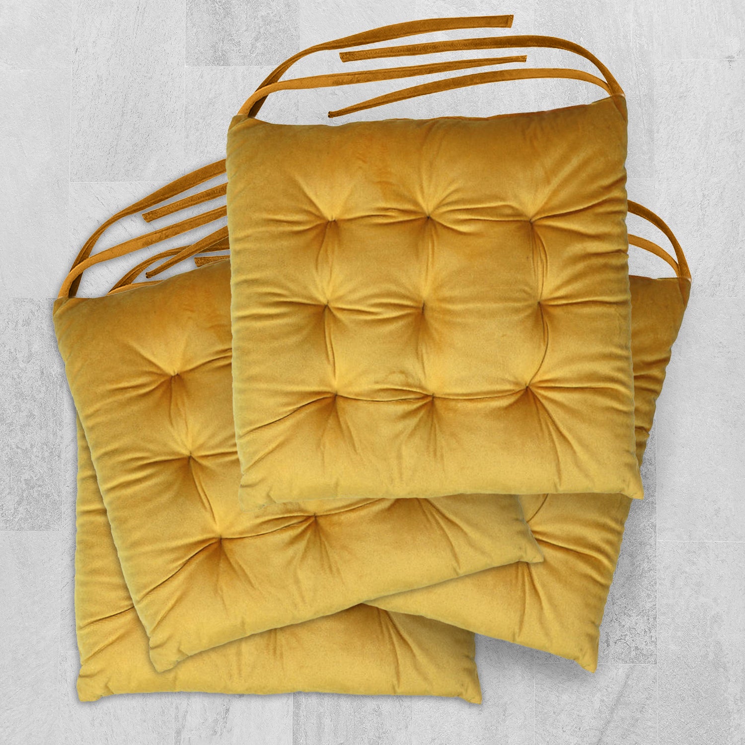 Velvet Slip Free Tufted  Chair Cushion Dark Mustard 40x40cm - Pack of 4 - Cotton Home