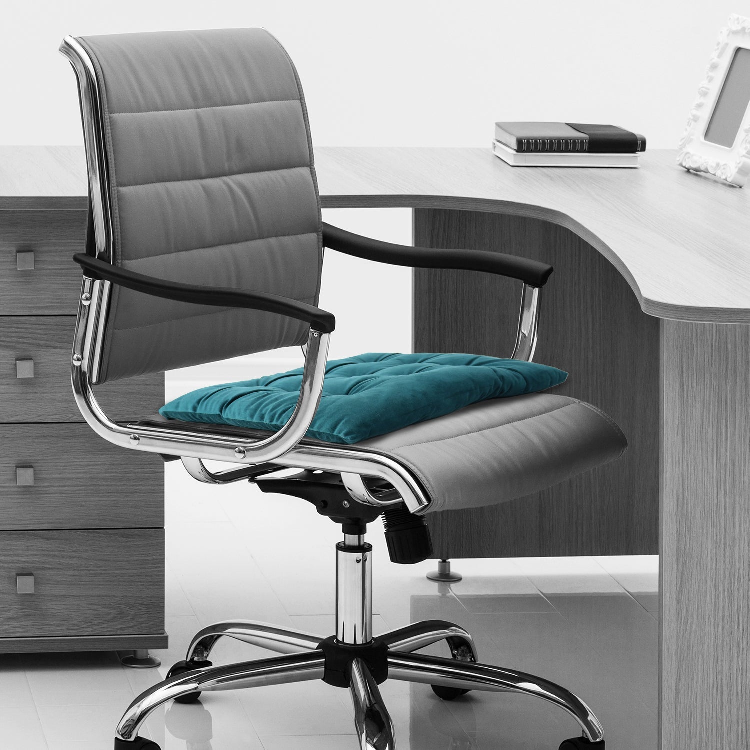 Velvet Slip Free Tufted  Chair Cushion Dark Teal 40x40cm - Pack of 2 - Cotton Home