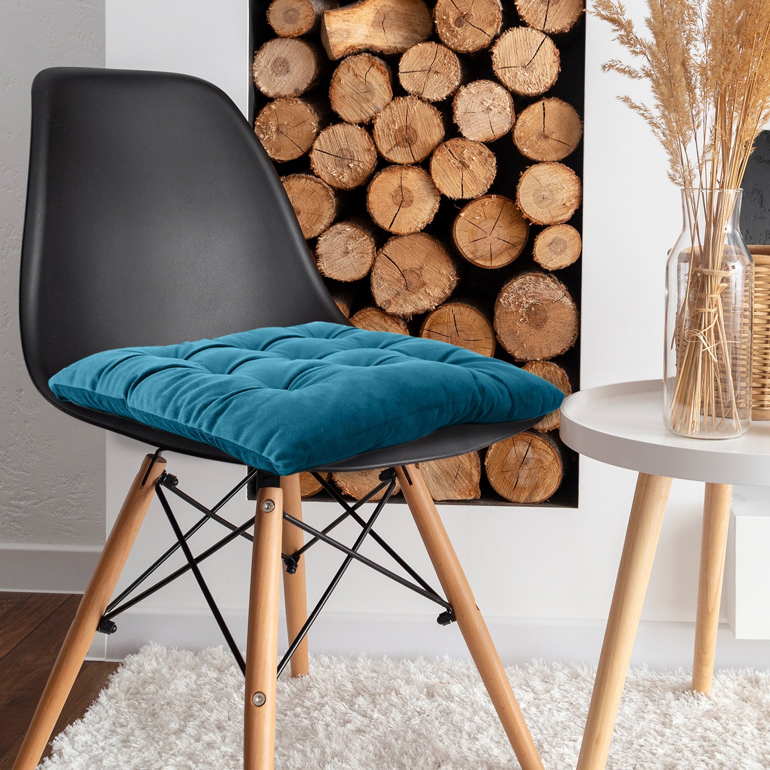 Velvet Slip Free Tufted  Chair Cushion Dark Teal 40x40cm - Cotton Home
