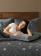 Velvet Quilt Set 3-Piece Diamond Quilted Bedspread Set 220×240cm with two pillow case Dark Gray