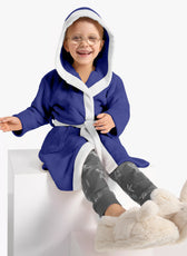 Premium Unisex Blue Bathrobe for Kids Ages 4-14 years with Hood and Tie Up Belt High quality Absorbent - Cotton Home