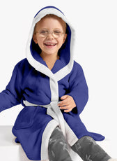 Premium Unisex Blue Bathrobe for Kids Ages 4-14 years with Hood and Tie Up Belt High quality Absorbent - Cotton Home