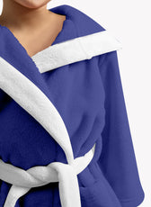 Premium Unisex Blue Bathrobe for Kids Ages 4-14 years with Hood and Tie Up Belt High quality Absorbent - Cotton Home