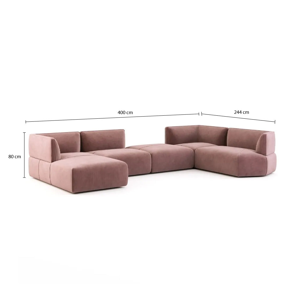 6 Seater Sofa Velvet Fabric - Peach - L680cm x W80cm x H80cm - Cotton Home