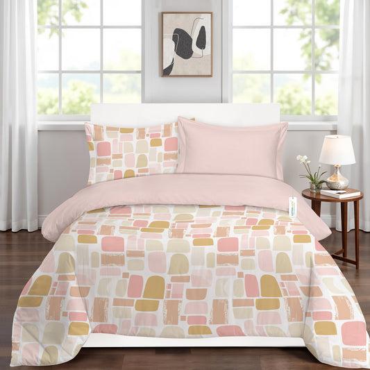 4PC Kids Duvet Cover Set – 160x220 Warm Blocks Design 100% Premium Cotton