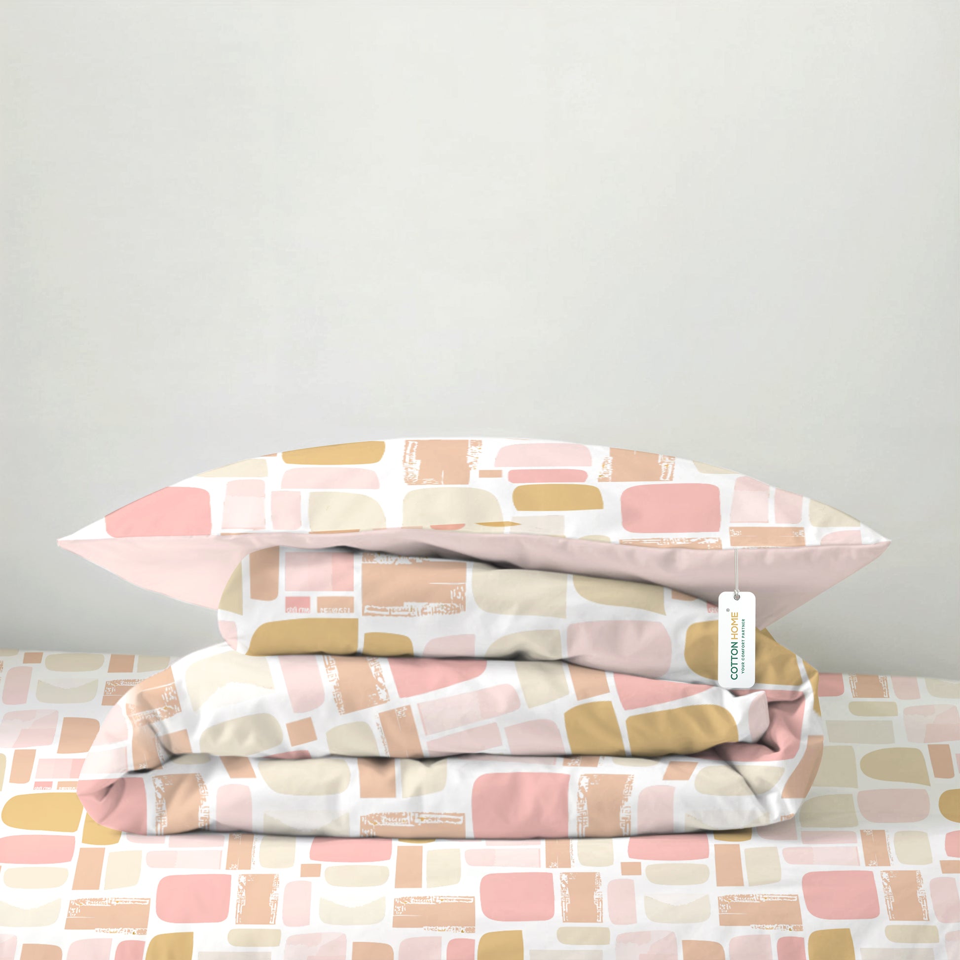 4PC Kids Duvet Cover Set – 160x220 Warm Blocks Design 100% Premium Cotton