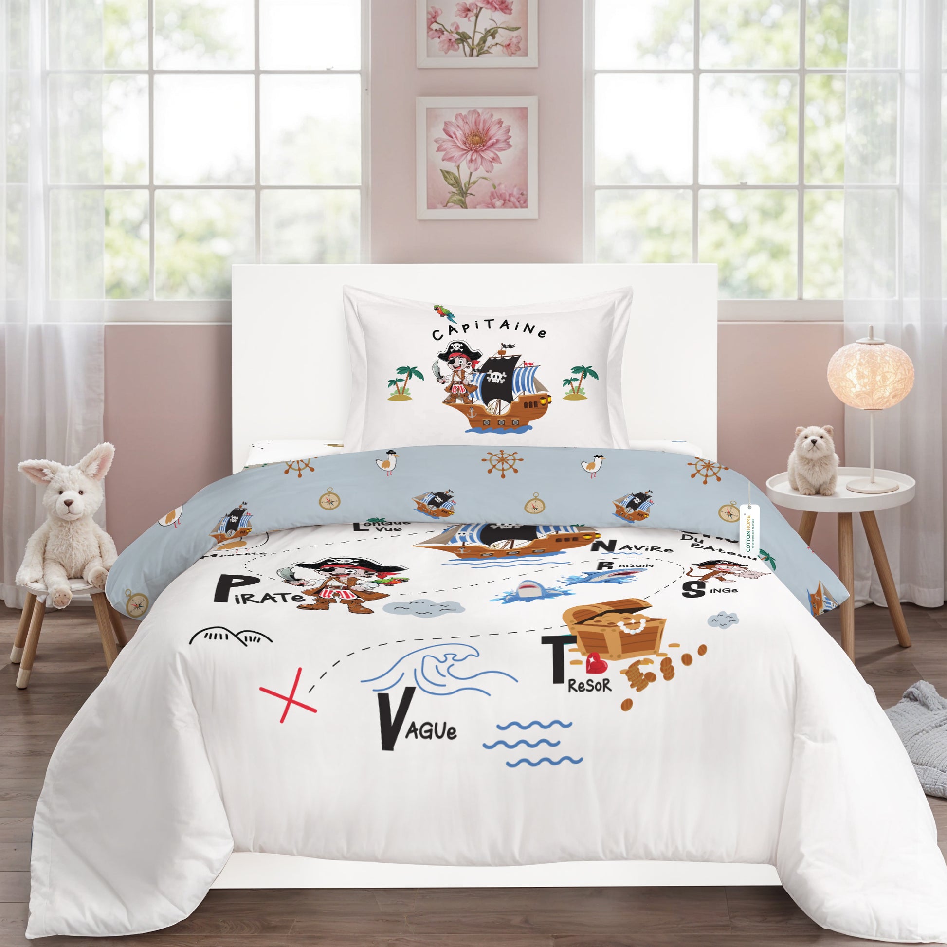 3PC Kids Duvet Cover Set – 135x220 Cozy Captain Design 100% Premium Cotton