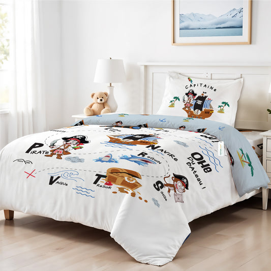 3PC Kids Duvet Cover Set – 135x220 Cozy Captain Design 100% Premium Cotton