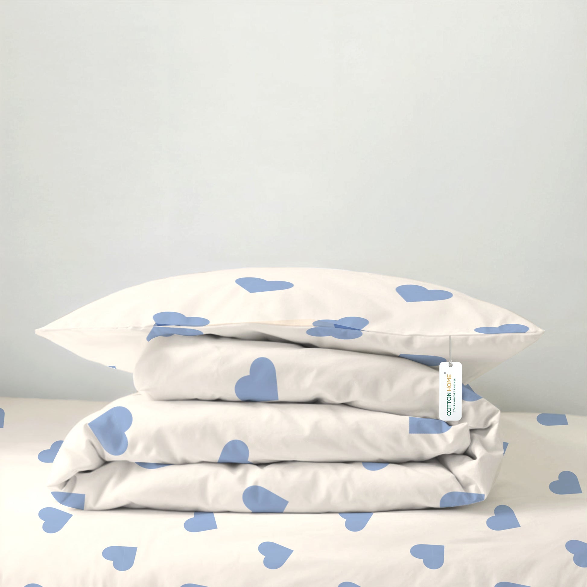 3PC Kids Duvet Cover Set – 135x220 Sky Hearts Design 100% Premium Cotton